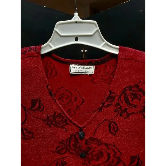 LADIES BURGANDY AND BLACK DRESS BY MOLLY MALLOX SIZE MEDIUM PETITE - Picture 5 of 5